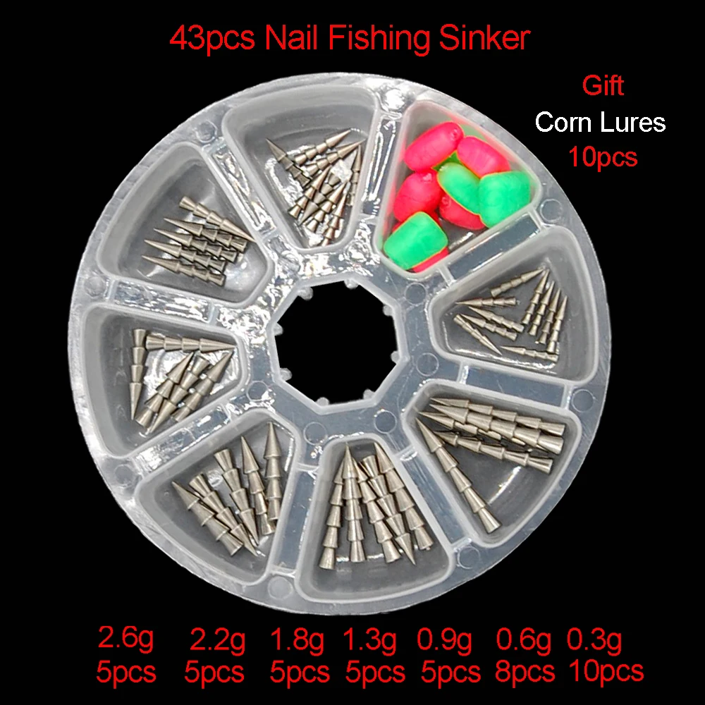 

43pcs 100% Tungsten Nail Pagoda Fishing Sinker Small Thin Worm Weights Sinkers Insert Into Soft Plastic Lures Set With Box