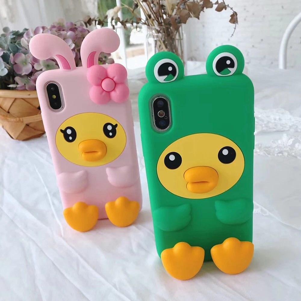 Милый 3D чехол для телефона с мультяшным рисунком утки iPhone XS Max XR X 10 6 6s 7 8 мягкий