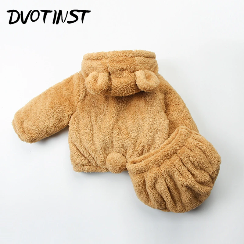 Dvotinst Baby Boys Girls Clothes Winter Plush Cute Bear Coat Jacket+Shorts Set Outfit Infant Toddler Costume Clothing Playsuit | Детская