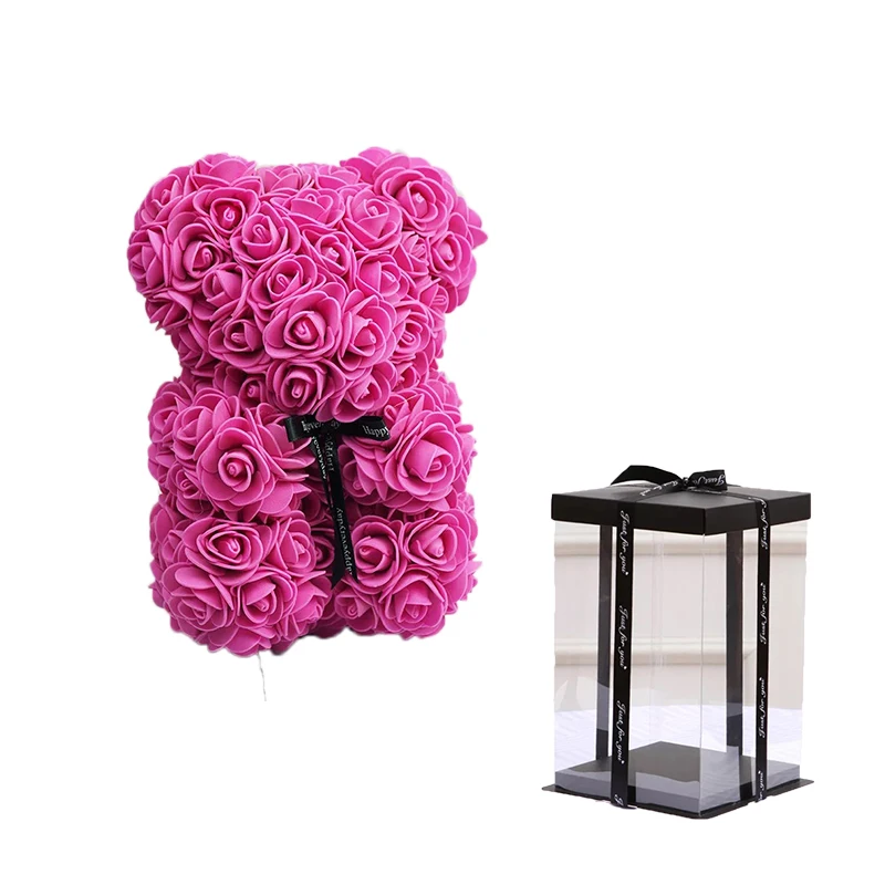 Rose red with box Мультфильм 25 см красная роза медведь Искусственные из ПЭ цветы плюшевый медведь Валентина Дети подарки на день рождения на Рождество Домашний декор дропшиппинг - Цвет: Rose red with box