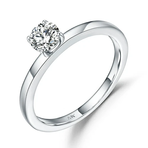 10K White Gold GEM'S балетные костюмы 10 к белое золото кольцо обещания D Цвет VVS 5 мм 0.5Ct Муассанит солитер обручальное кольцо для женщин ювелирные украшения - Цвет камня: 10K White Gold