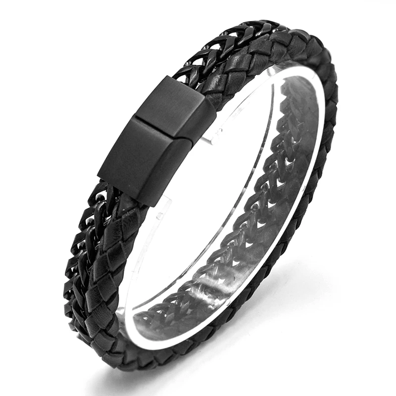 Black Mozo модные Для мужчин браслет кожаный браслет черный/золото/серебро Цвет Нержавеющая сталь ссылка браслет-цепочка панк ювелирные изделия ps2024 - Окраска металла: Black