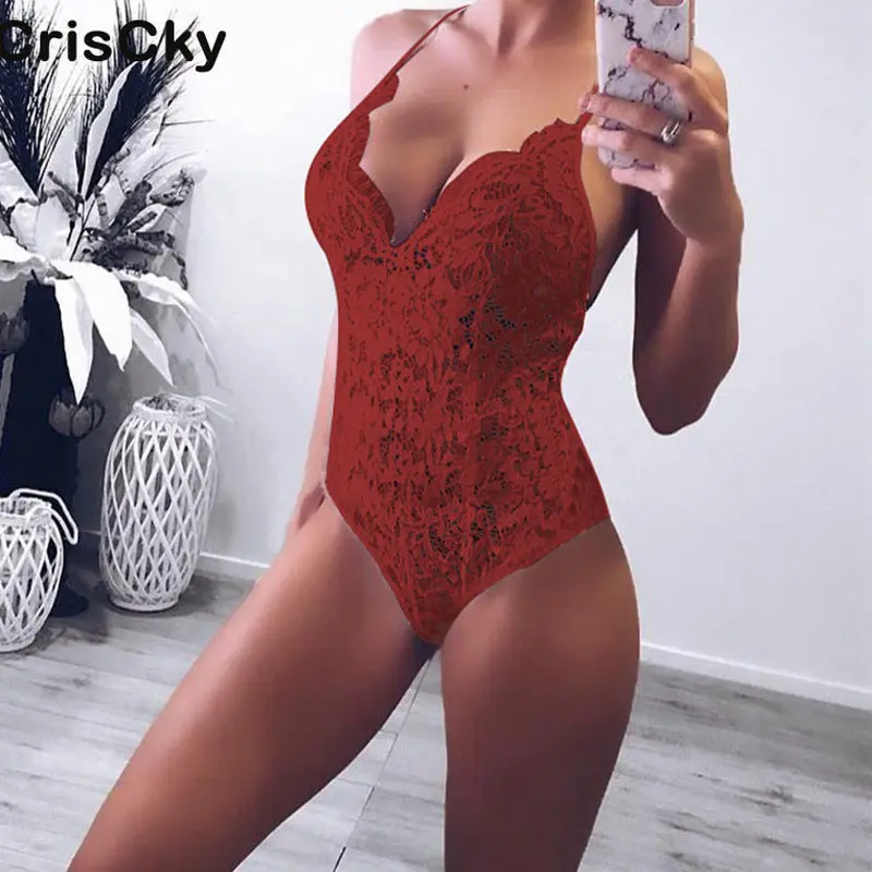 CRISCKY 2019 сексуальный боди Женский с v-образным вырезом без рукавов кружевной