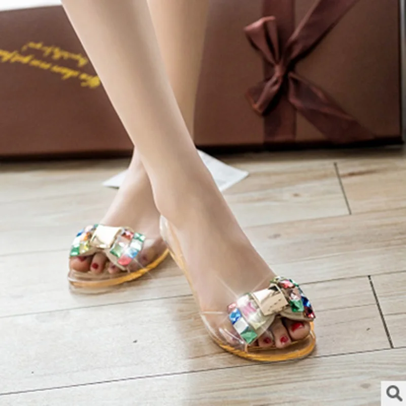 Женские прозрачные недорогие Роскошные туфли на плоской подошве с бриллиантами