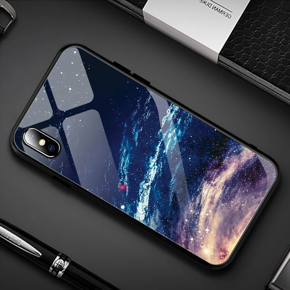 Чехол для iPhone XS Max XR X 8 11 Pro Max, силиконовый тонкий чехол, закаленное стекло, звездное небо, для iPhone 8, 7 Plus, 6, 6 S, 8 Plus, 11 Plus, чехол