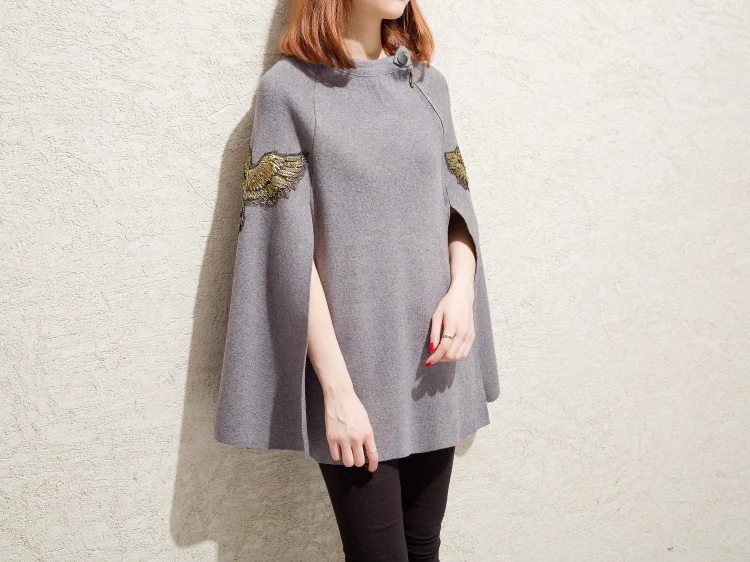 Корейский стиль, женские свитера и пуловеры, осень, пончо, Feminino Inverno, вышитый плащ, шаль, куртка, пальто, зимняя верхняя одежда