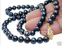 hot free shipping new 2015 fashion style diy aaa 7 8mm black akoya cultured pearl necklace 18 my4534