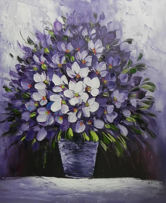 

Free shipping hot sales modern purple flower painting canvas wall art home decor pictures for living room