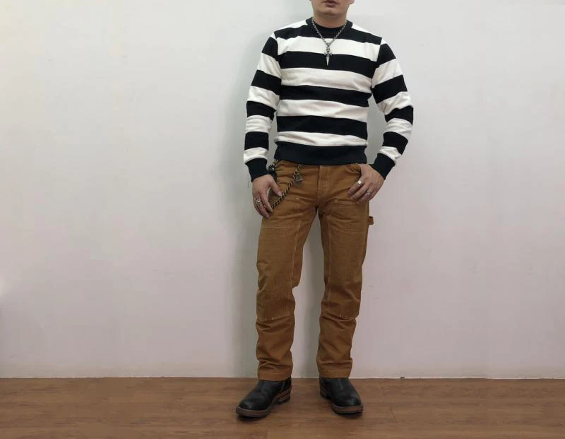 BOB DONG тяжелый полосатый свитер с круглым вырезом мото байкер Мужская толстовка