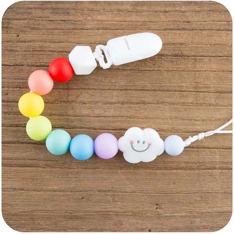 Rainbow Pacifer Clip 1 шт. соска, зажимы для цепи 15 мм Силиконовые Бусины Пищевой Силикон Радуга погремушка игрушки деревянное кольцо держатель для соски продукты - Цвет: Rainbow Pacifer Clip
