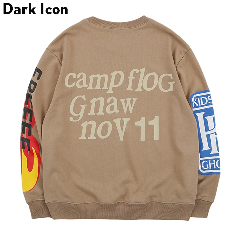 Мужской свитшот с надписью Dark Icon Lucky Me I see Ghost весна 2019 принтом пламени в стиле хип
