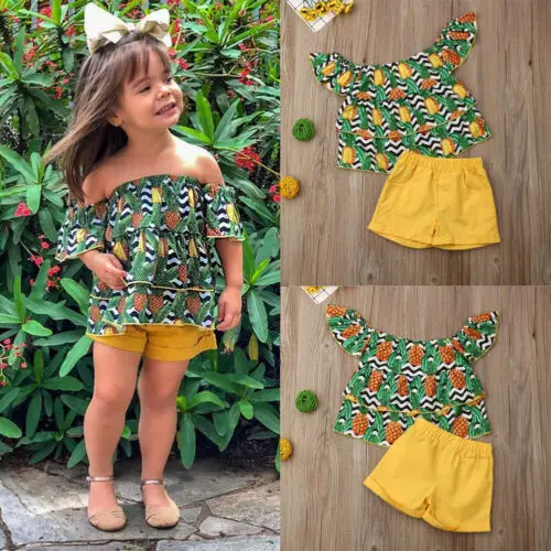 Одежда для маленьких девочек с цветочным принтом топы открытыми плечами и шорты