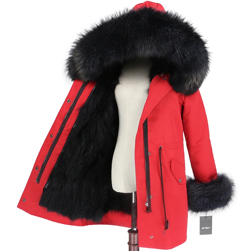 OFTBUY пальто с натуральным мехом енота, капюшон с манжетами, подкладка из лисьего меха, зимняя куртка, Женская длинная парка, водонепроницаемая верхняя одежда, новинка