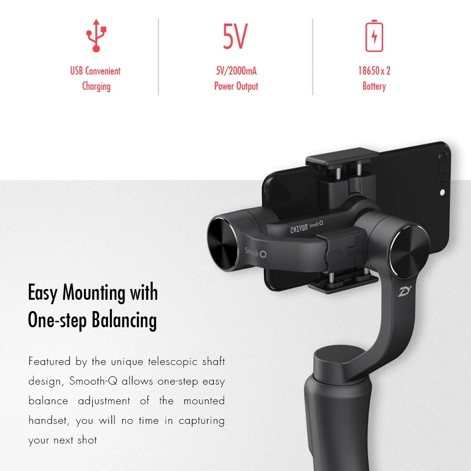 ZHIYUN Smooth Q 4 3-осевой стабилизатор для смартфона, для телефона, для iPhone 7 6s плюс S7 S6& Gopro 3/4/5 samsung S8 портативный монопод с шарнирным замком