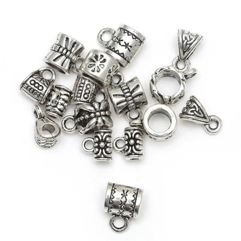

50pcs Tibetan Silver Big Hole Beads Charms for Jewelry Making Handmade DIY Accessories Bracelet Connectors Findings Wholesale