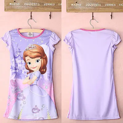 Hot Girls Dress Kids Baby Purple Sofia Princess Home Summer Casual short sleeve Nightdress 4-14Y | Детская одежда и обувь