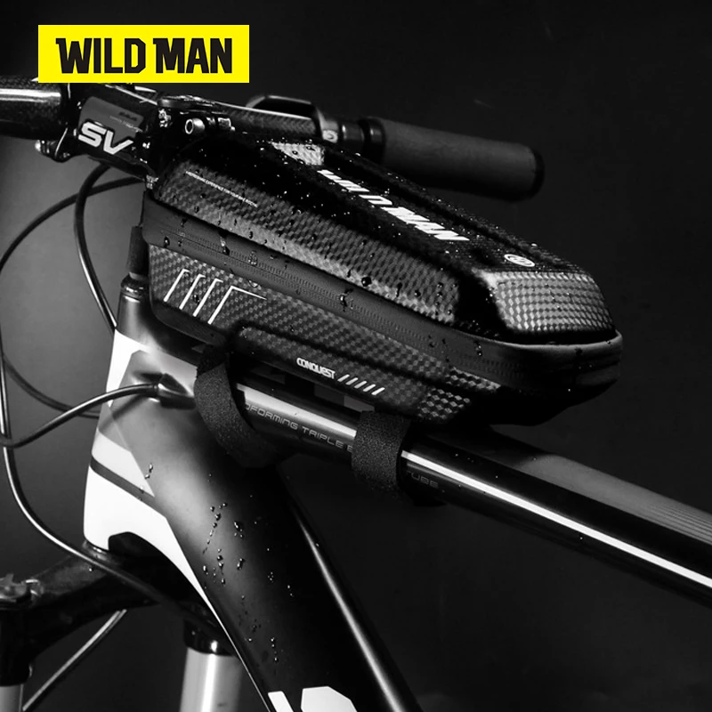 Upgraded version Сумка для велосипеда WILD MAN, большая емкость, жесткая оболочка, MTB, сумка для шоссейного велосипеда, водонепроницаемая, верхняя труба, углеродная, искусственная кожа, велосипедная сумка, аксессуары для велоспорта - Цвет: Upgraded version