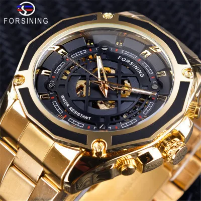 

2019 Forsining Brand Steampunk Gear Design Transparent Case Automatic Luxury Watch Gold Stainless Steel Skeleton Luxury Men Gift
