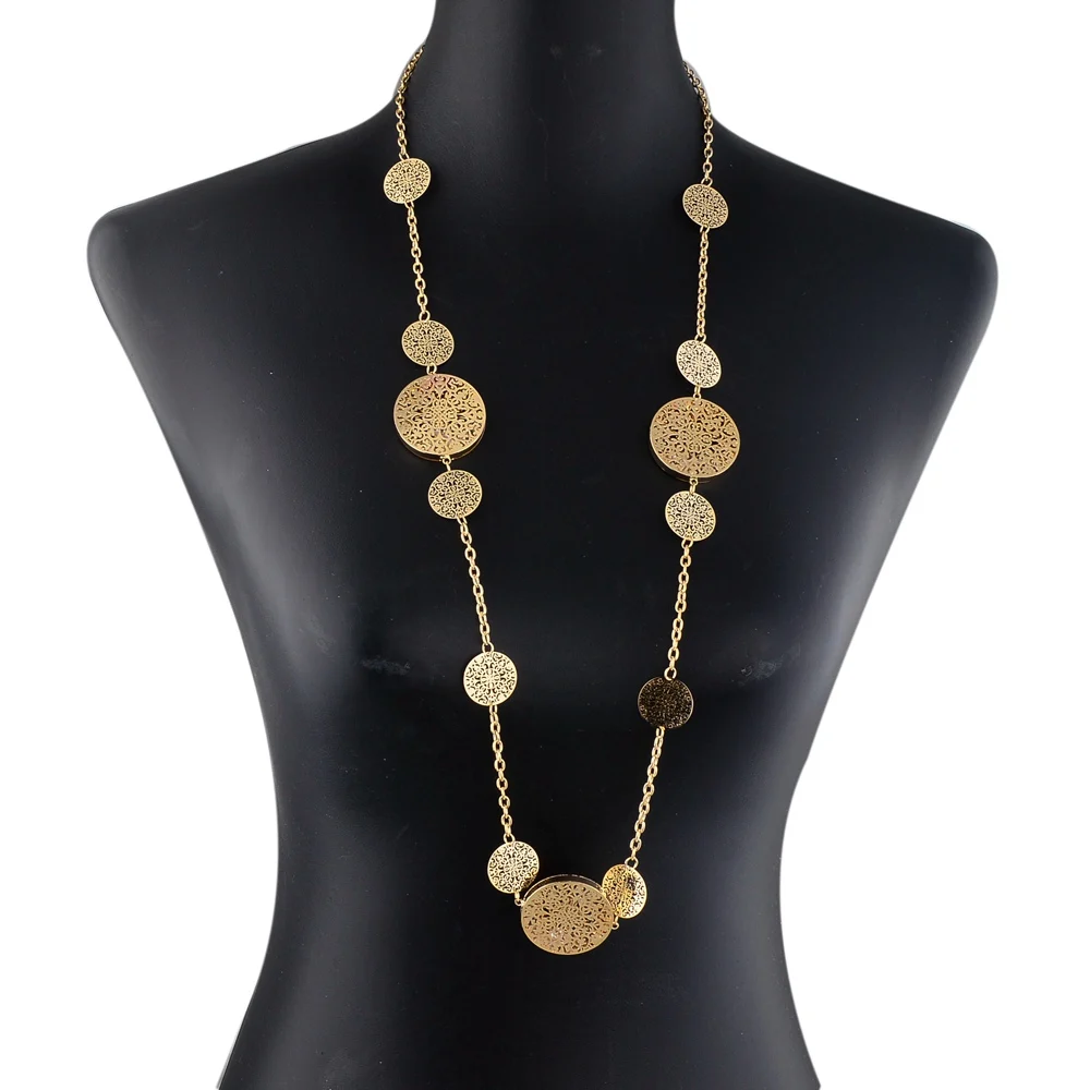 

LongWay 2019 Vintage Statement Necklace Gold Color Round Flower Long Necklace Chain Crystal Accessories Jewelry SNE150004