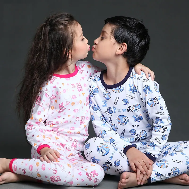 Детский пижамный комплект унисекс из хлопка с длинными рукавами пижама для
