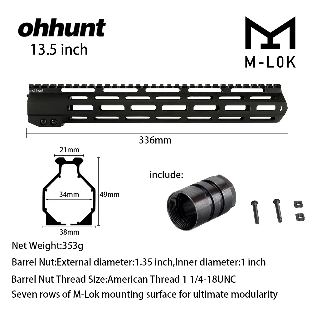 13.5 Inch Ohhunt тактический AR15 поплавок M-LOK Handguard " 9" 1" 12" 13," 15" 1" Пикатинни со стальной бочкой гайка для прицела - Цвет: 13.5 Inch