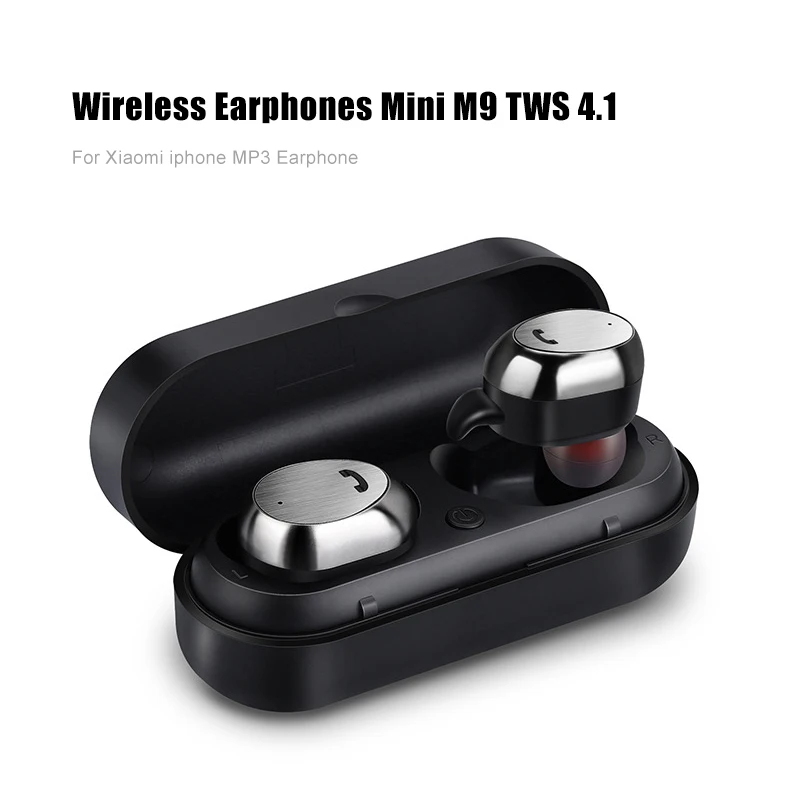 BINYEAE беспроводные наушники Mini M9 TWS 4 1 Blutooth зарядный чехол металлические вкладыши