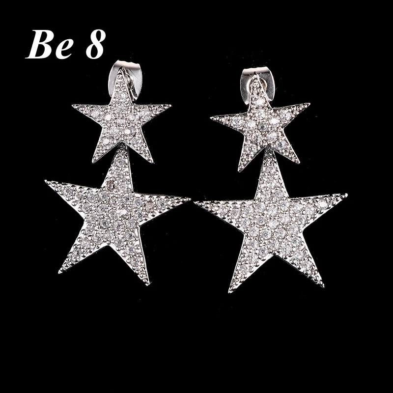 

Be8 Brand Unique Stars Dangles CZ Earbob High Quality White Gold Color Earring Clear Rhinestones Brincos Bijoux For Girl E-201