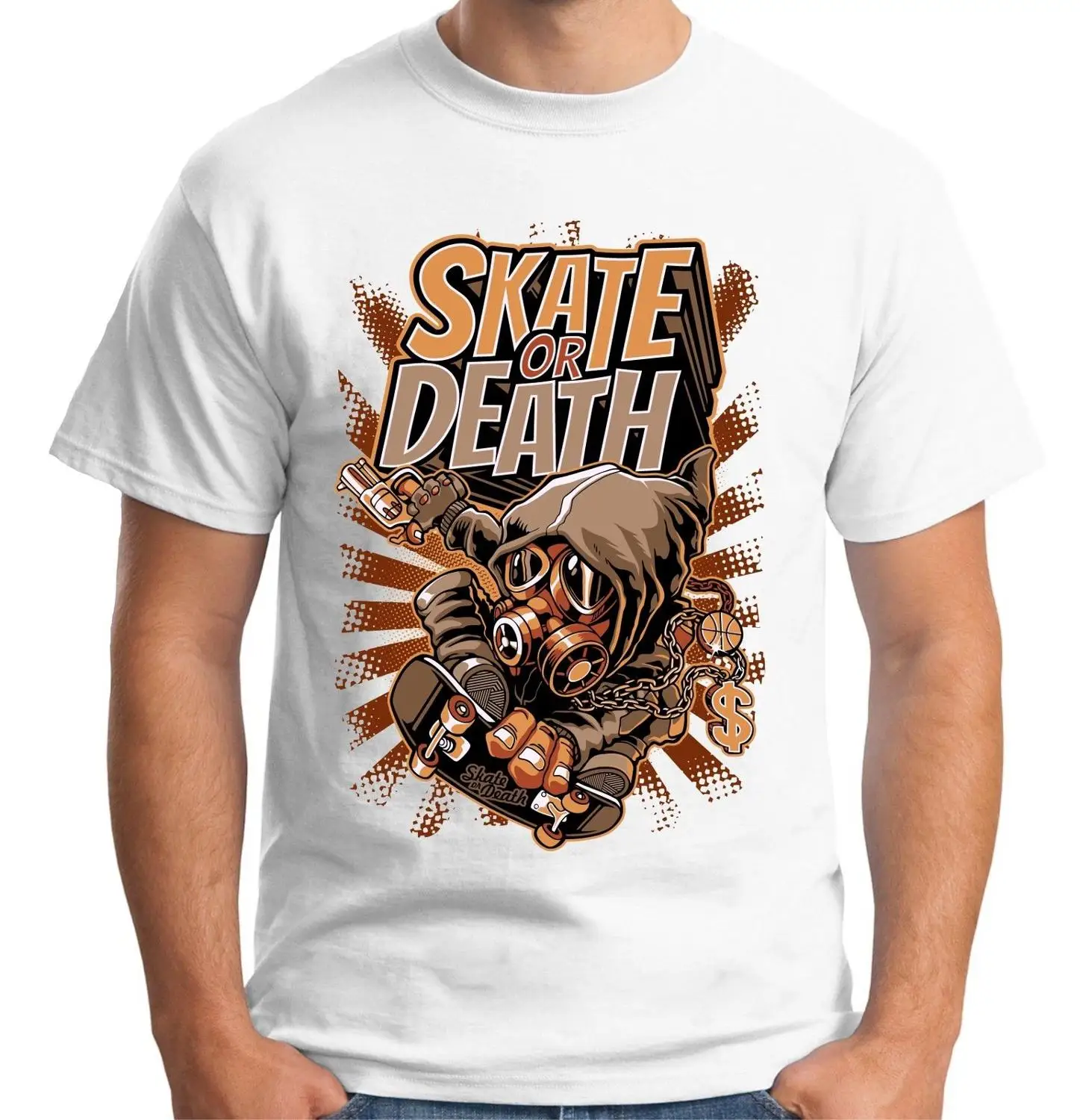 Мода 2017 г. новые мужские Skate or Death skateboardinger футболка скейтбордист Пользовательские