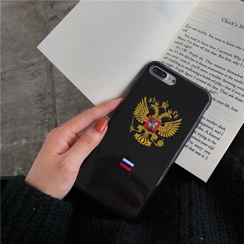Russia national emblem double head eagle Glossy glitter phone case for iPhone 6 6s Plus 7 8 X XS XR MAX |