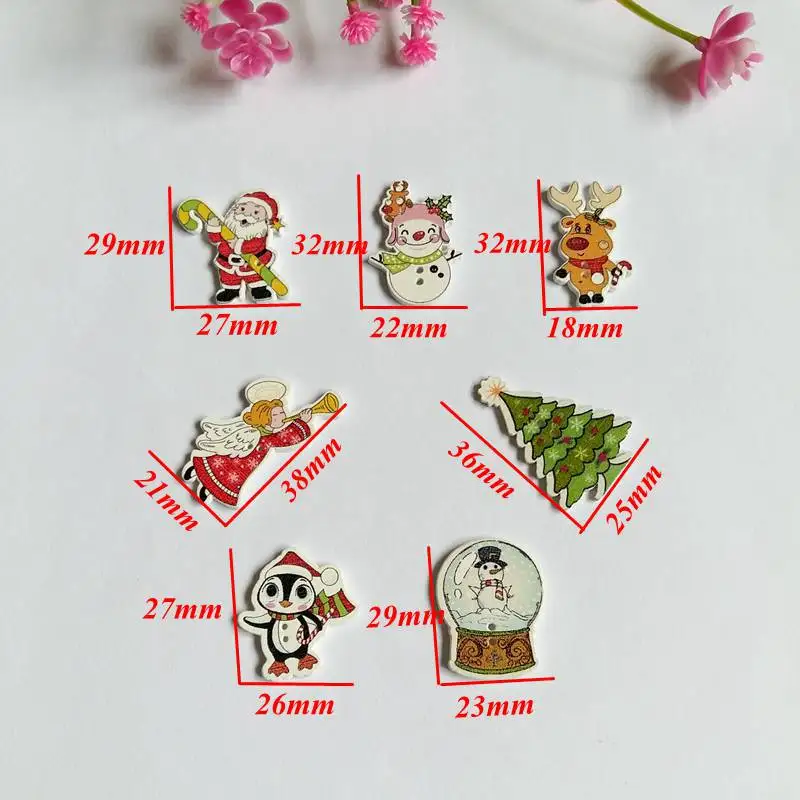 

50pcs/lot Random Mixed Color Christmas series 2 Holes Wood Painting Sewing Buttons for Craft Sewing Supplies Scrapbooking