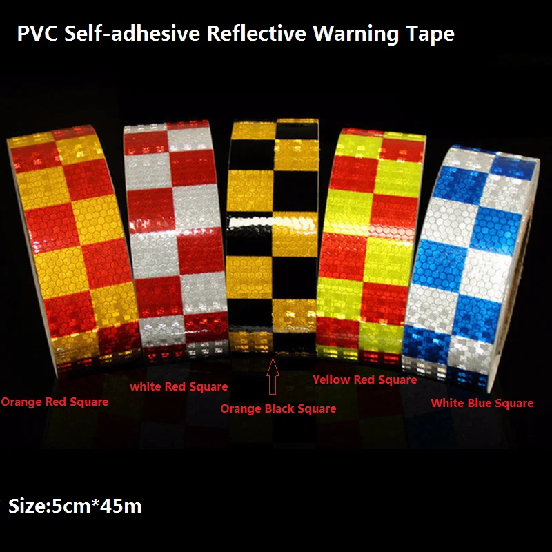 

5CM*45.7M PVC Reflective Self-Adhesive Small Squarw Warning Tape Wall Floor Sticker