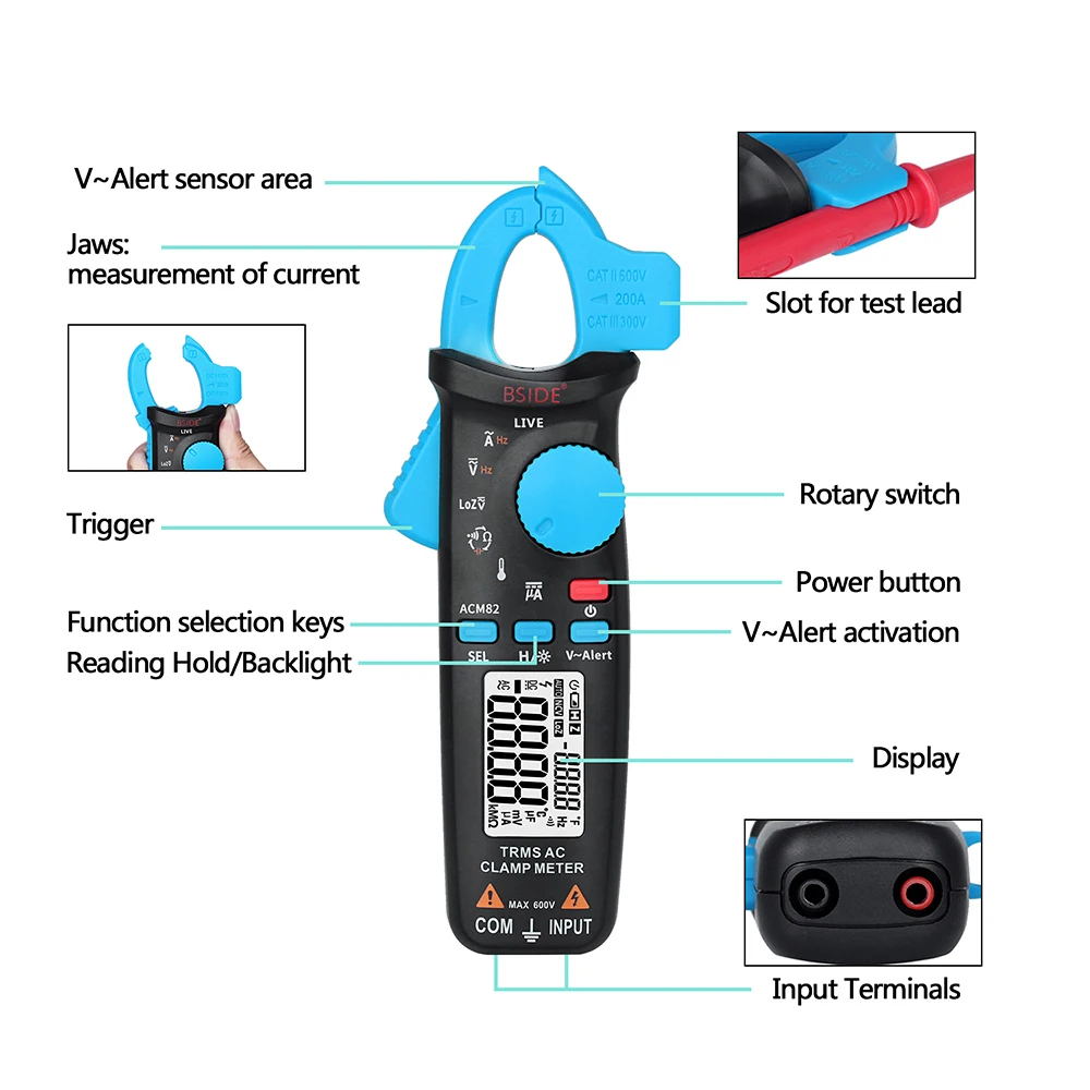 Мини цифровой клещи 6000 отсчетов истинный RMS мультиметр Измерение AC/DC Напряжение