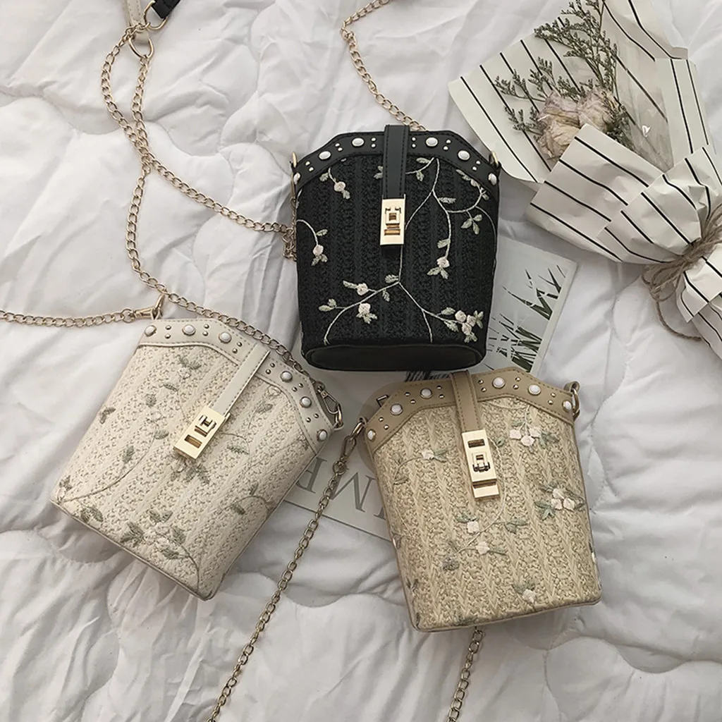 

Women Bags Beach Lace Embroid Straw Bucket Burlap Square Messenger bolsos mujer torebka damska shopper sac main femme woman bag
