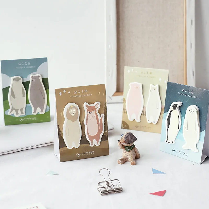 

4 pcs Standing kingdom sticky note Fresh Penguin Fox Lion animal memo pad sticker Office planner schedule School supplies FM594