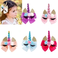 2018 new coming 12pclot princess girls rainbow unicorn horn with clips kids girls cosplay hair accessories