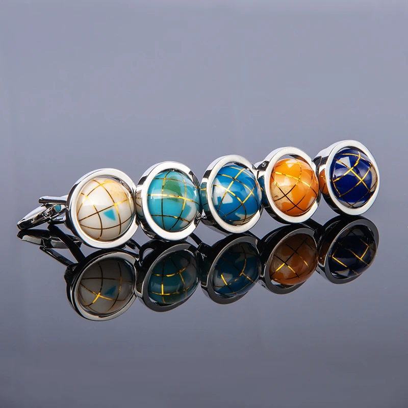 

High Quality 5 Colors Globe Cufflinks Planet World Map for Men Fashion Art Design cufflinks gift