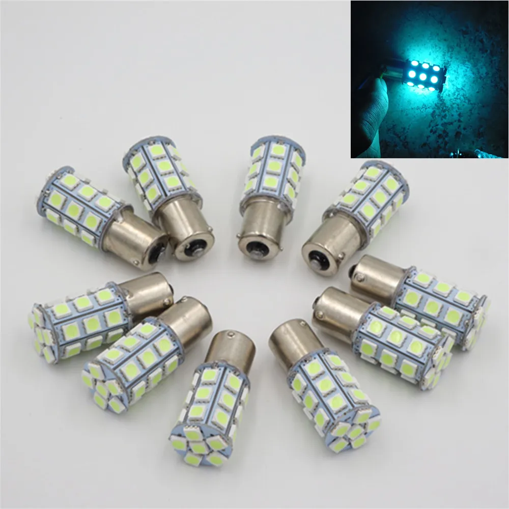 10 шт. P21W 1156 27 светодиодный 5050 SMD BA15S высокое Мощность автомобильные габаритные огни стоп-сигналы авто задний фонарь светло-голубой