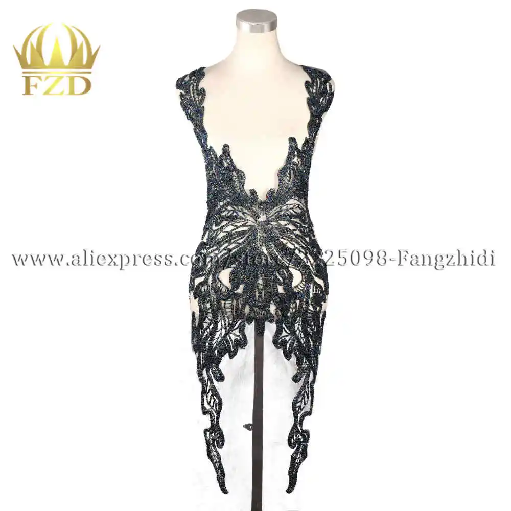 DRA-163 AB black FANGZHIDI, 1 шт., длинные модные свадебные лифы, стразы, бусины для свадебных платьев, вечерних платьев - Цвет: DRA-163 AB black