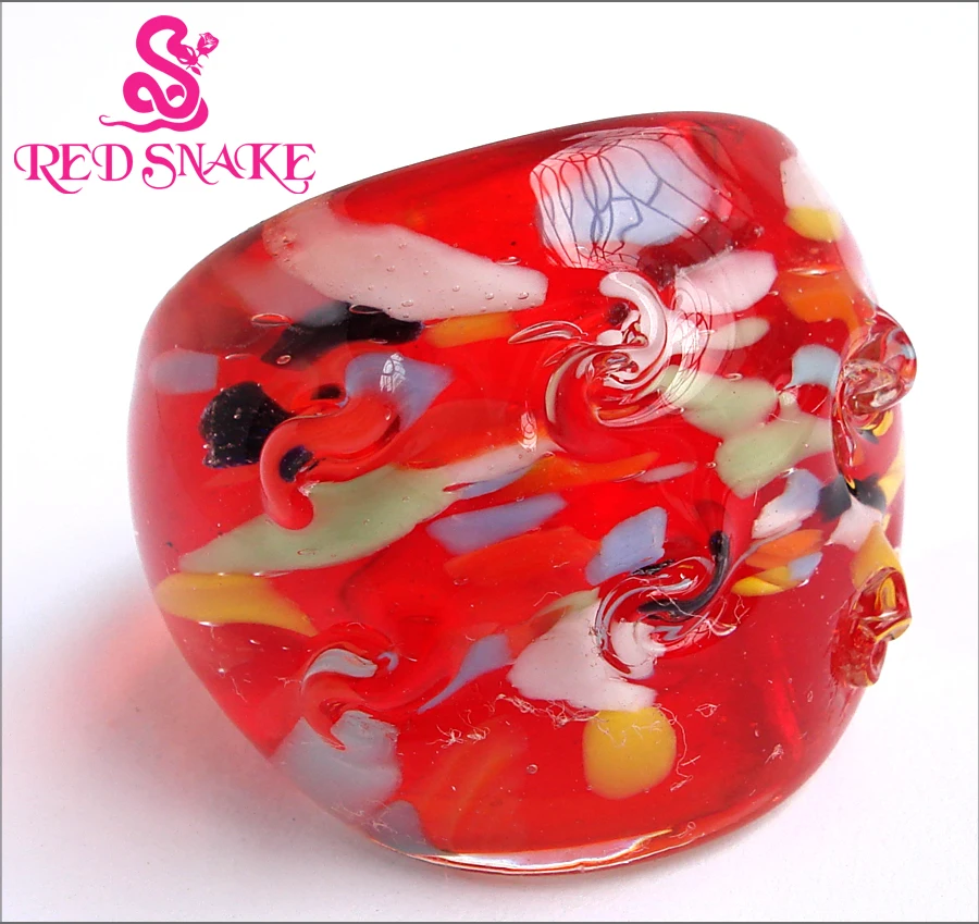 

RED SNAKE Fashion Ring Handmade Raised Rivet Shape Red Murano Glass Ring No.E#