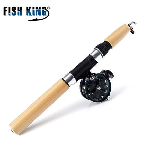 Зеленый FISH KING зимняя удочка для подледной рыбалки 50/75 см, 2 секции, удочки с катушкой для рыболовного колеса, снасти - Цвет: Зеленый