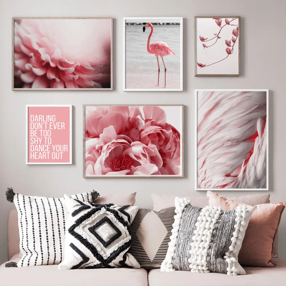 

Peony Flower Flamingo Feather Sea Wall Art Canvas Painting Nordic Posters And Prints Decoration Pictures For Living Room Decor