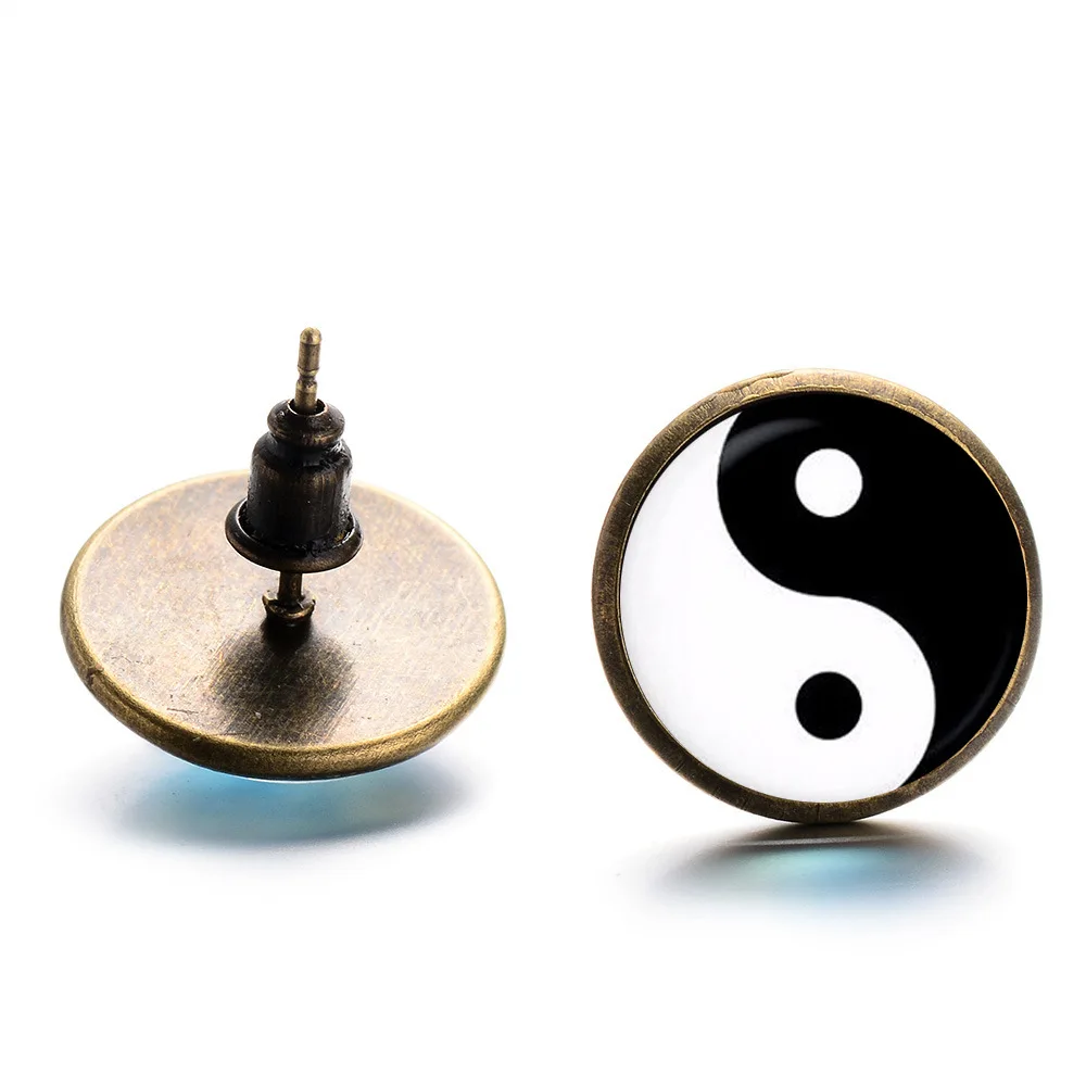 Серьги Yin Yang для мужчин и женщин схема Тай-Чи стеклянный кабошон время Простые
