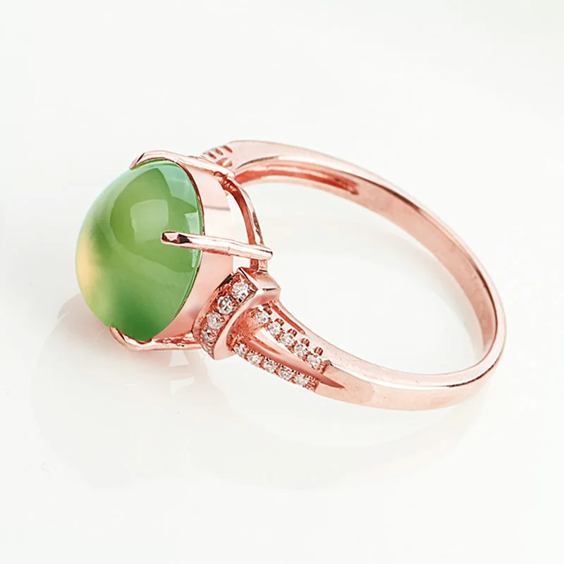 Natural Prehnite Halo Classic Prong Setting with Moissanite Anniversary Ring Solid 14K Rose Gold Birthday Gift | Украшения и