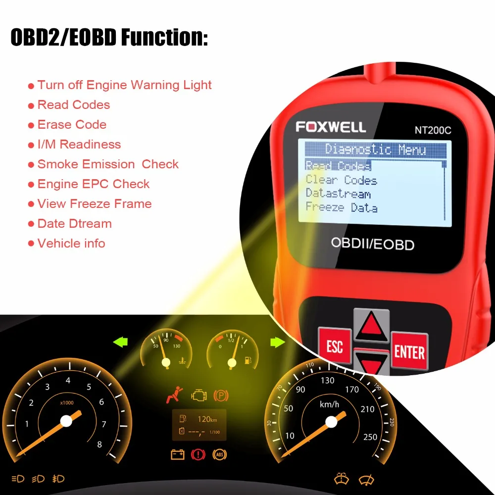 FOXWELL NT200C OBD2 EOBD диагностический инструмент двигателя Code Reader Сенсор стоп кадр OBDII
