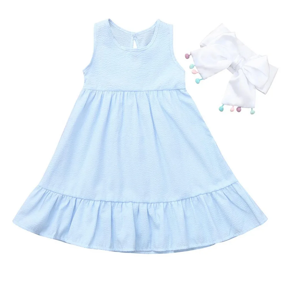 Toddler Infant Baby Girls Solid Sleeveless Vest Princess Dress Belt Outfits Set girls dresses summer 2019 kids dresses0314 | Детская