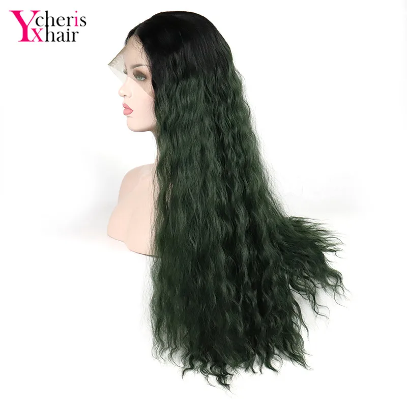 YXCHERISHAIR синтетические волосы на кружеве Искусственные парики темно зеленые для