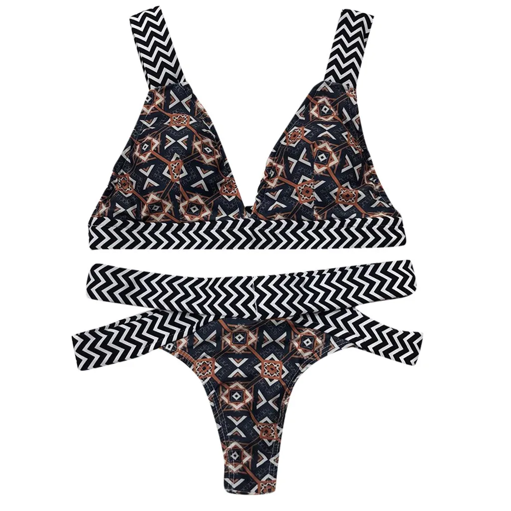 Женский раздельный купальник классический сетчатый бикини с принтом для лета