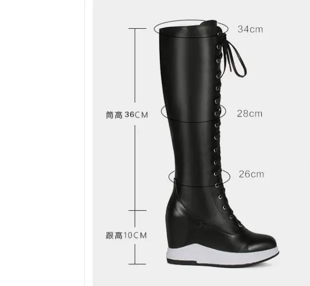 

New Genuine Leather Women Over The Knee Boots Lace Up Sexy High Heels Women Shoes Wedge Lace Up Winter Boots Warm Size 32-40