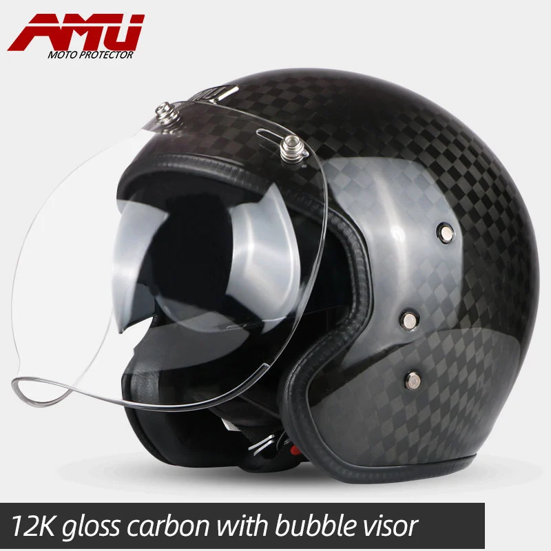 12K with bubble Аму Половина шлема из углеродного волокна шлемы Ретро шлем мото rcycle мото Винтаж шлем реактивный скутер шлем мото rhelm capacete moto - Цвет: 12K with bubble