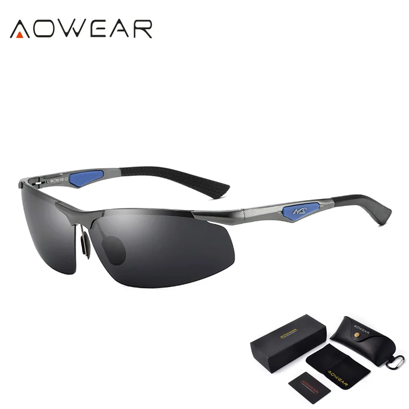 Gray AOWEAR, мужские поляризованные солнцезащитные очки, мужские, алюминиево-магниевые, HD, Полароид, без оправы, солнцезащитные очки для мужчин, для вождения, для спорта на открытом воздухе, оттенки - Цвет линз: Gray